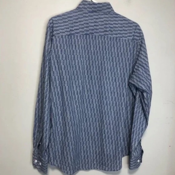 Bugatchi Long Sleeve Geometric Print Navy Button Up Shirt, size M - Picture 5 of 10